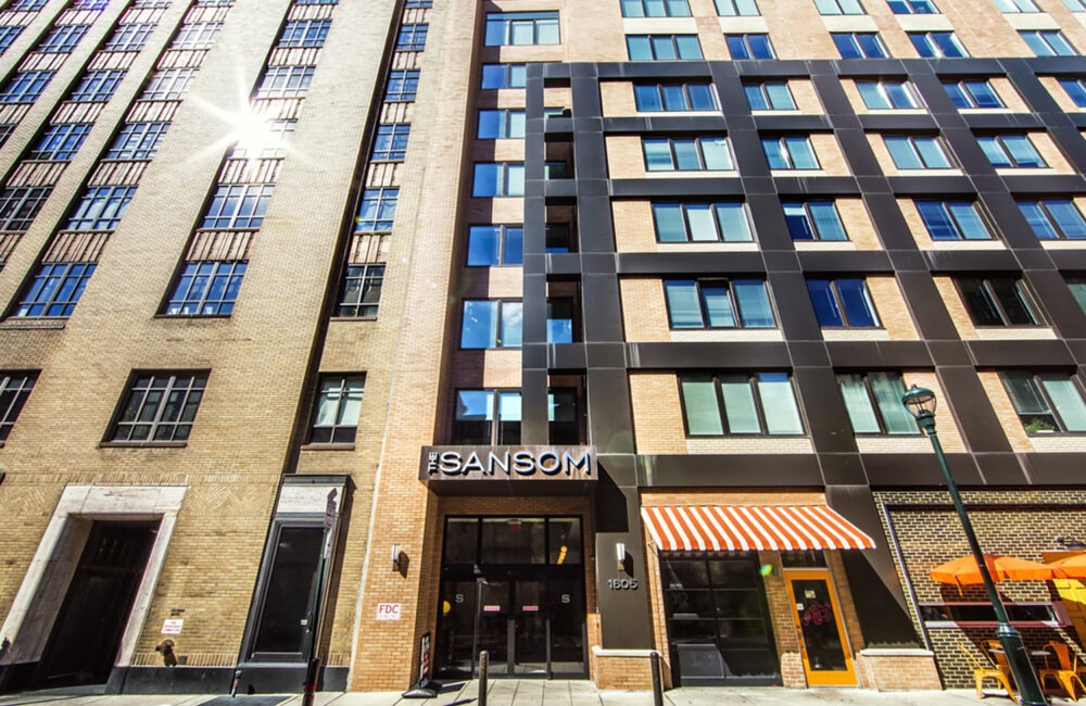 exterior photo of the sansom apartments in center city
