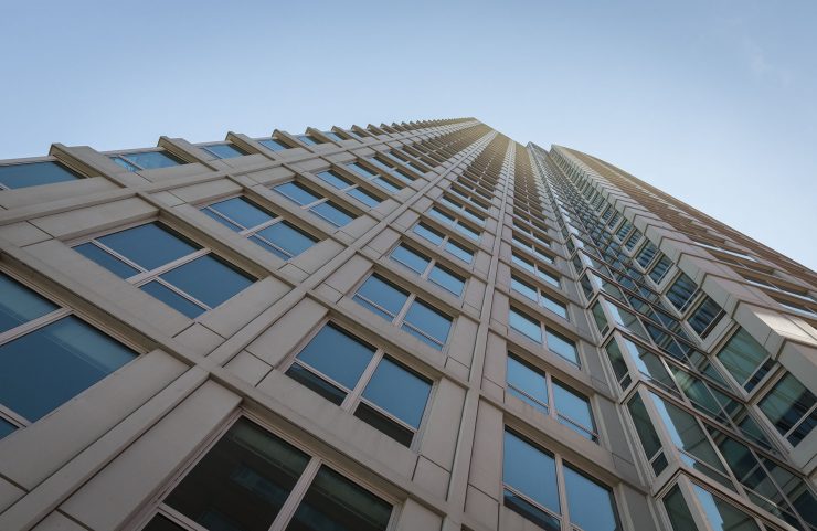 exterior photo of the st. james looking up into the sky
