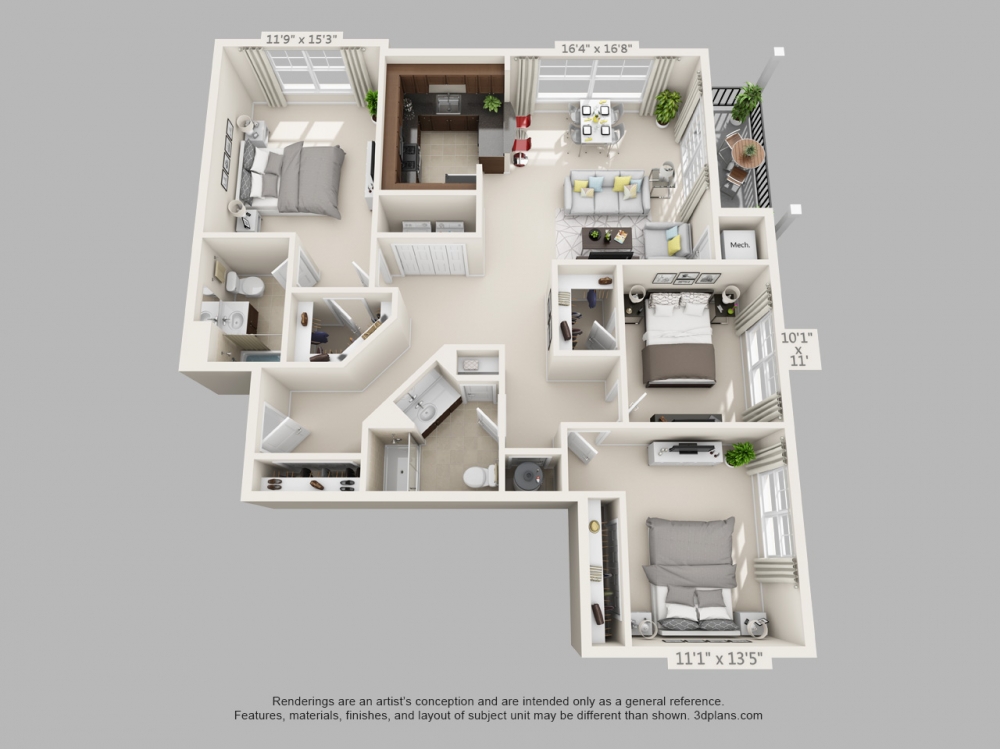 3 bed 2 bath apartments