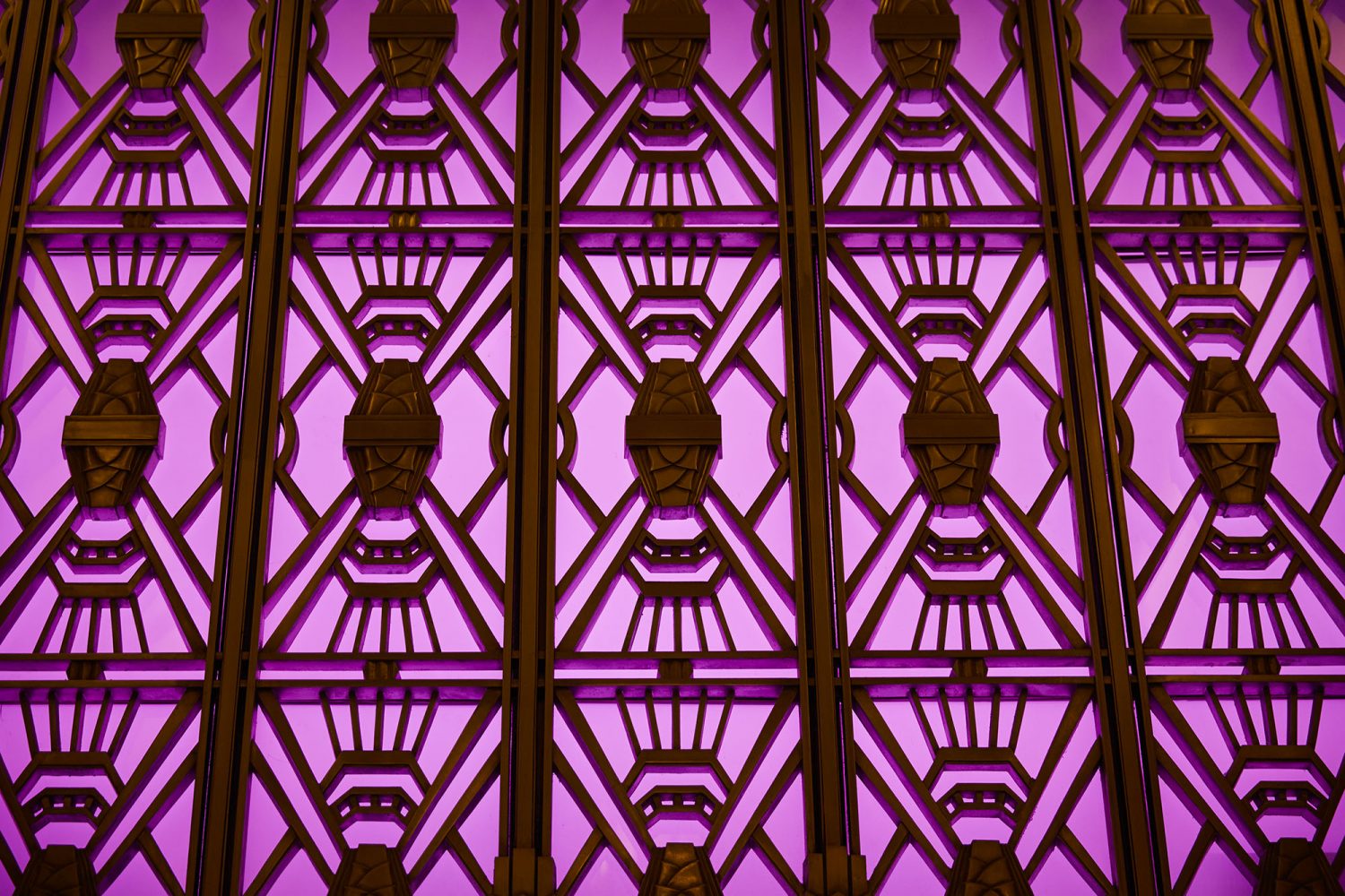 purple art deco detail at front entrance