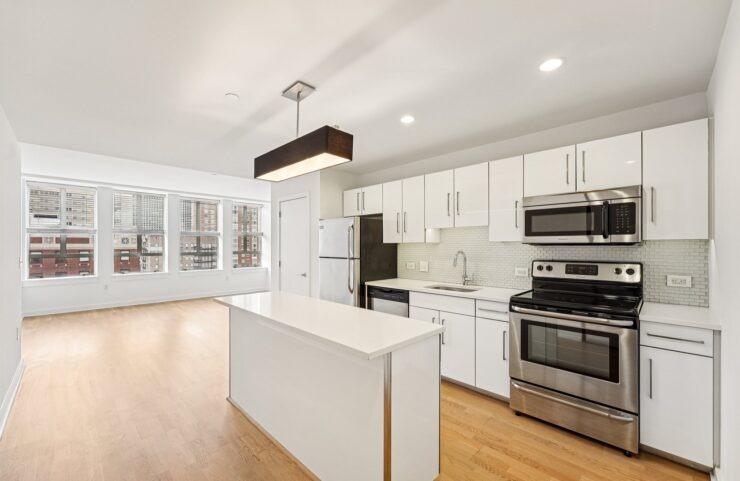 large open kitchen into the living room