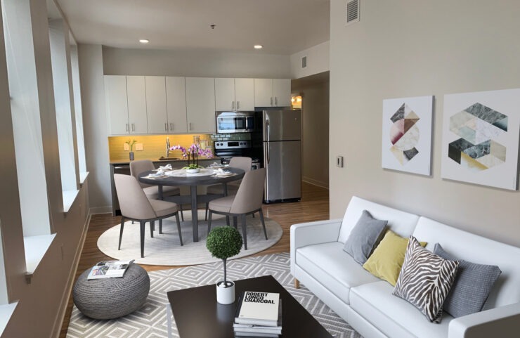 open floorplan; living, dining and kitchen