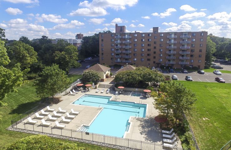 aerial view of DeKalb and the pool 