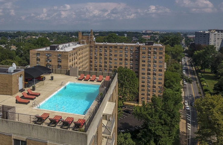 Aerial view of the rooftop pool 