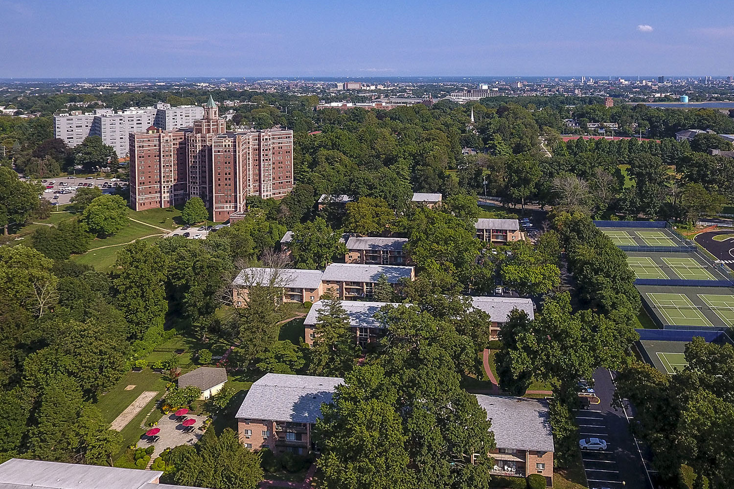 aerial view of falls village and surrounding east falls area