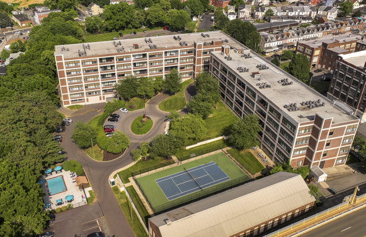 Back Aerial View of Bridgeview at dusk