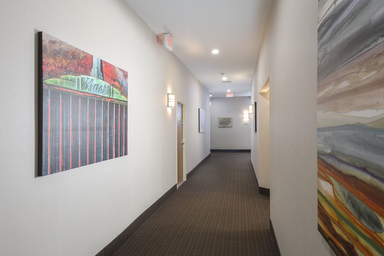 bright hallways with large colorful paintings