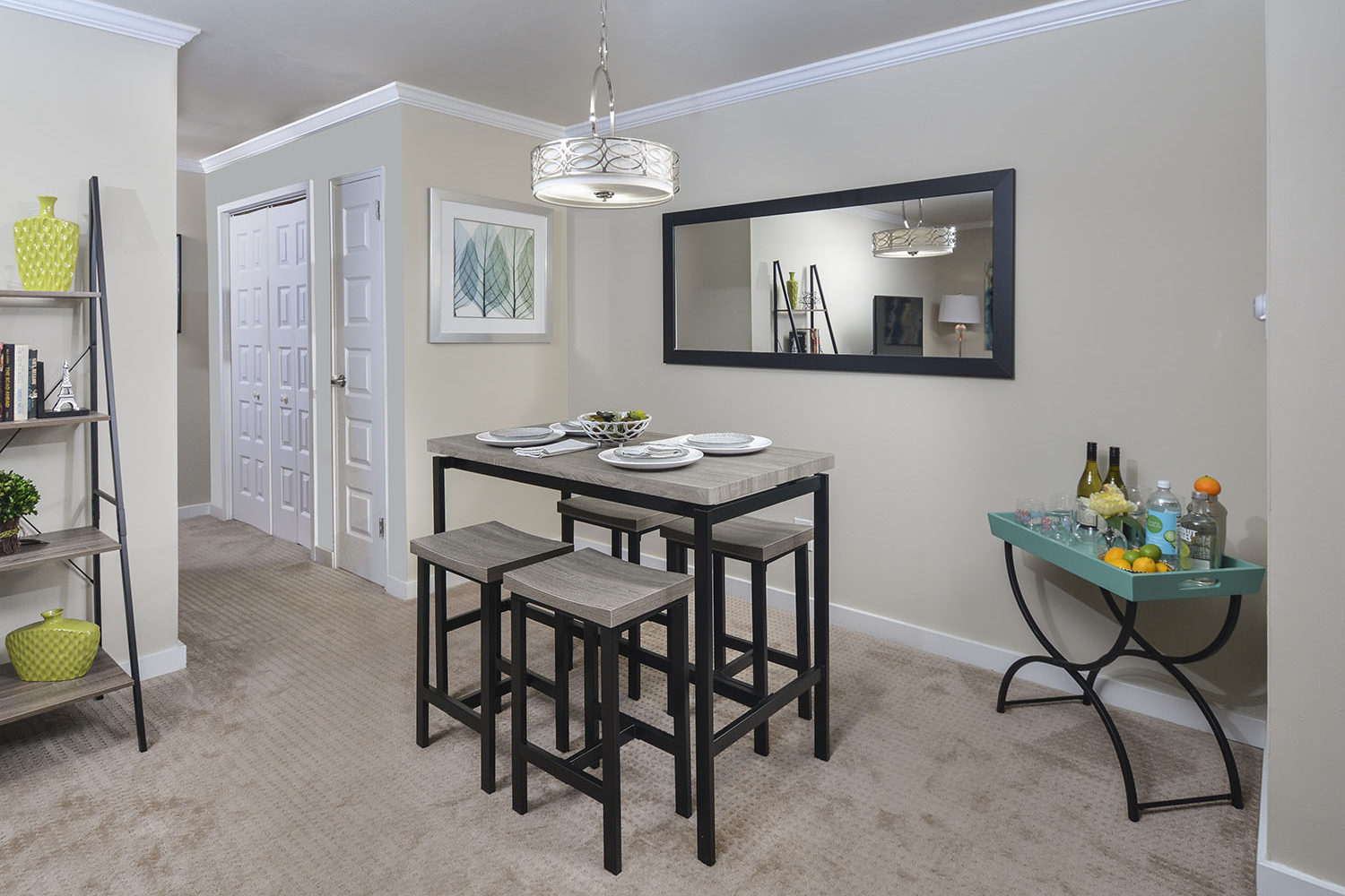 dining area with a high top table and chairs
