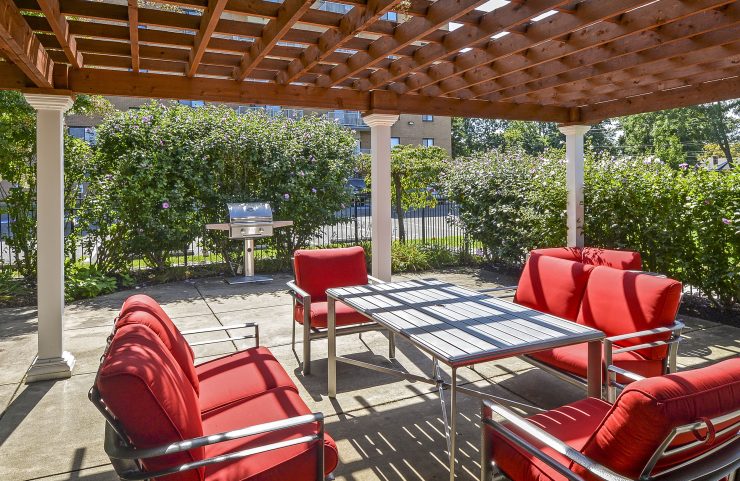 pergola are with table and chairs 