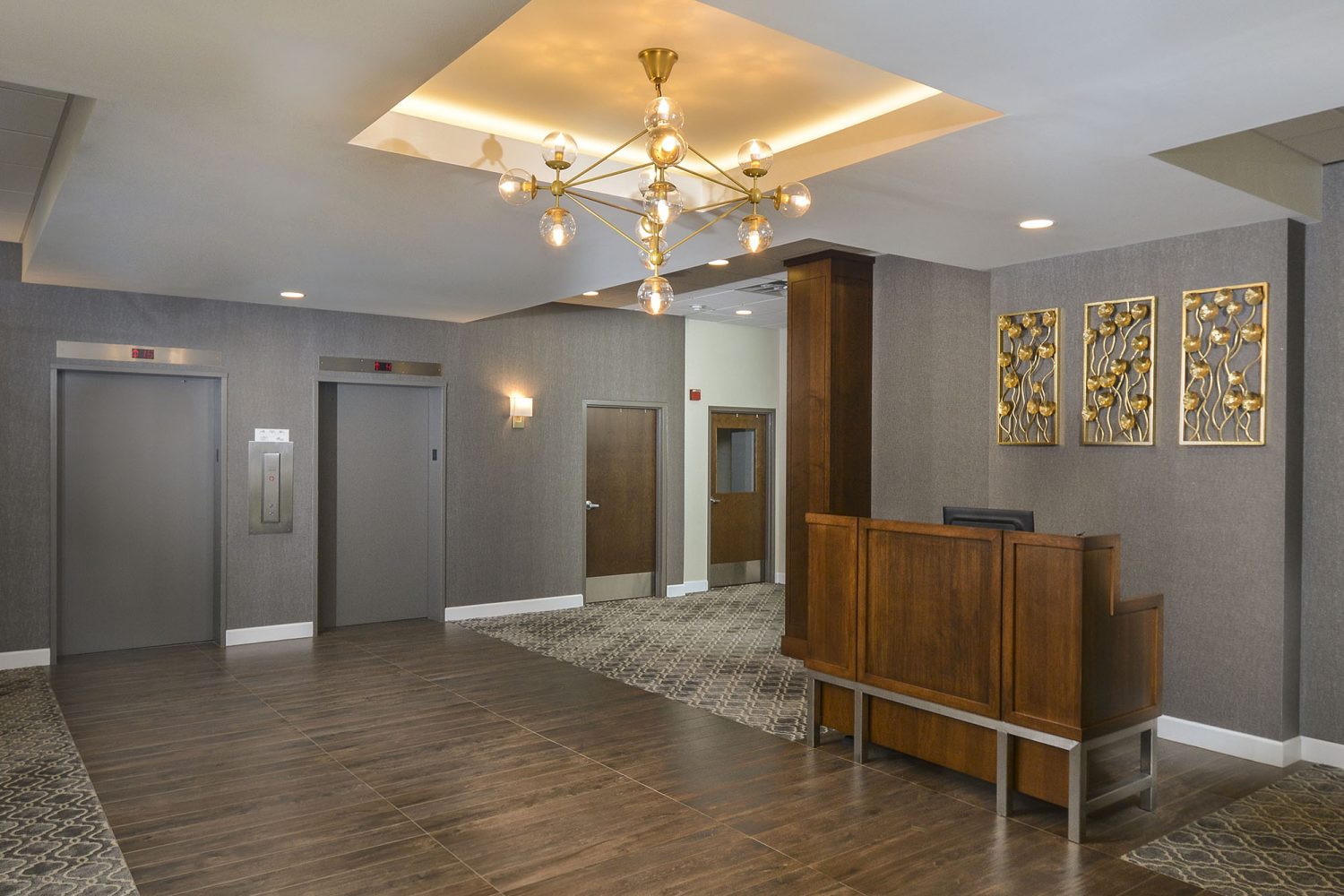 newly renovated lobby with 24 hour attendants