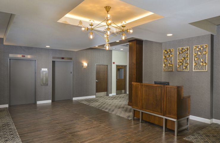 newly renovated lobby with 24 hour attendants