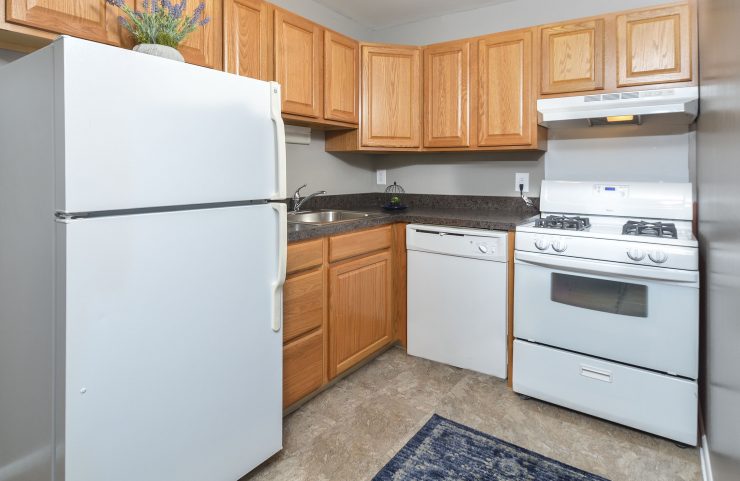 standard kitchen with white appliances