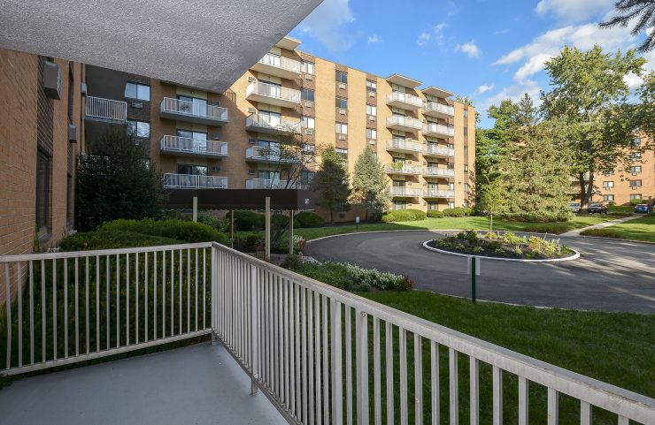 photo taken from the balcony of the classic building looking out into the cul de sac 
