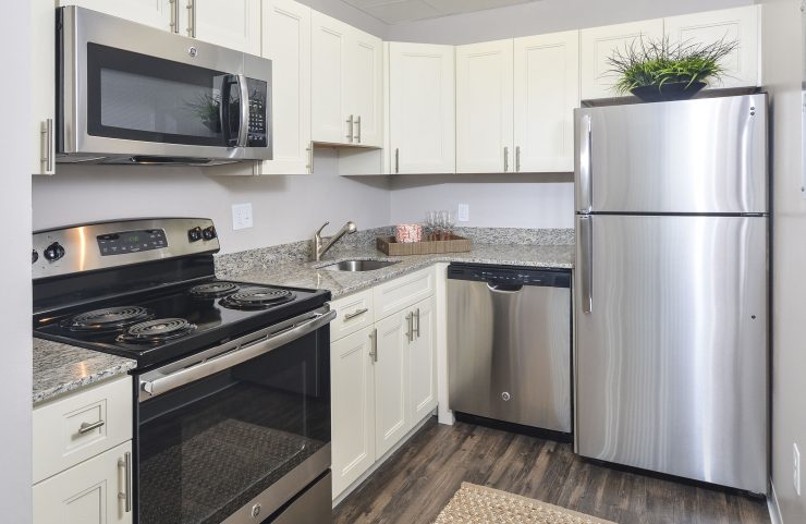 modern kitchen with white cabinets 