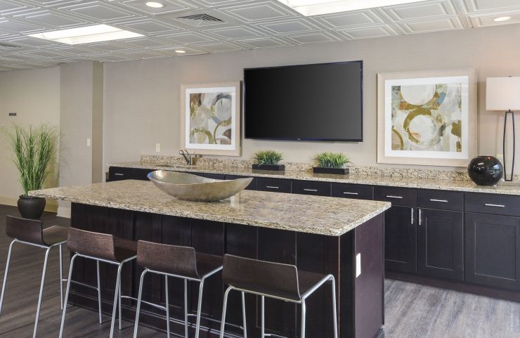 bar stools and lounge area in resident lounge 