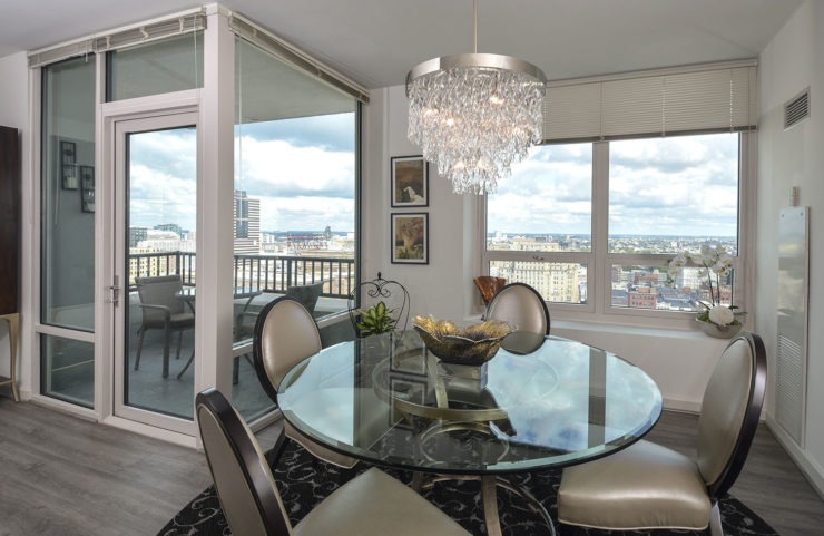 dining room surrounded by large windows and beautiful views 