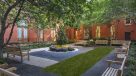 courtyard with tons of benches to enjoy nature