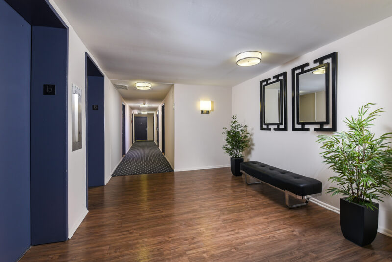 Attractive elevators, lobby and hallways