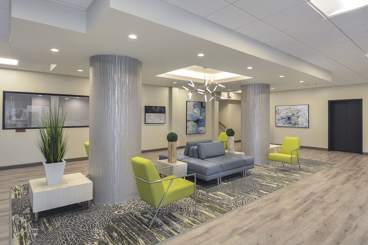 large open lobby with an array of seating