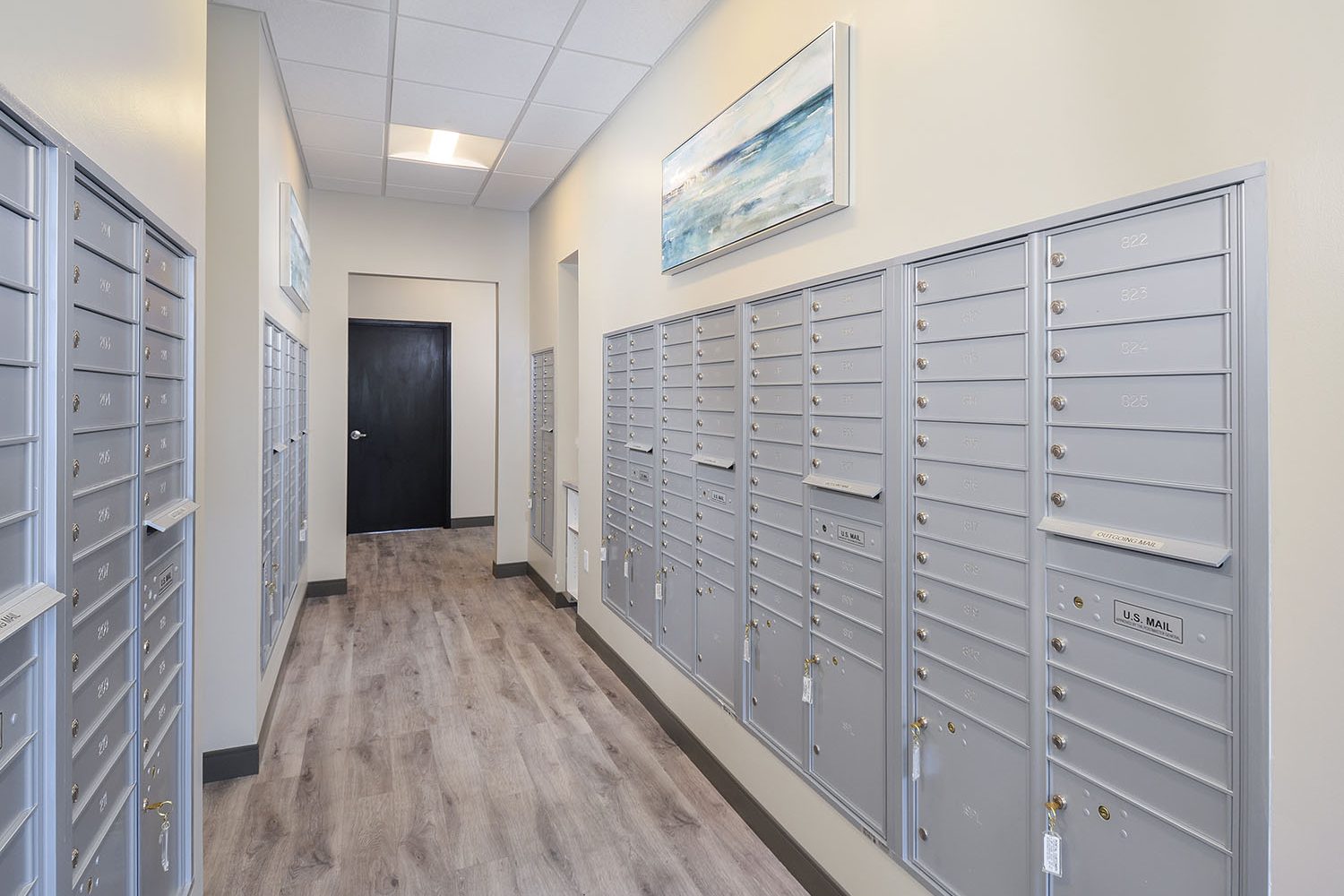 hallway with mail slots 