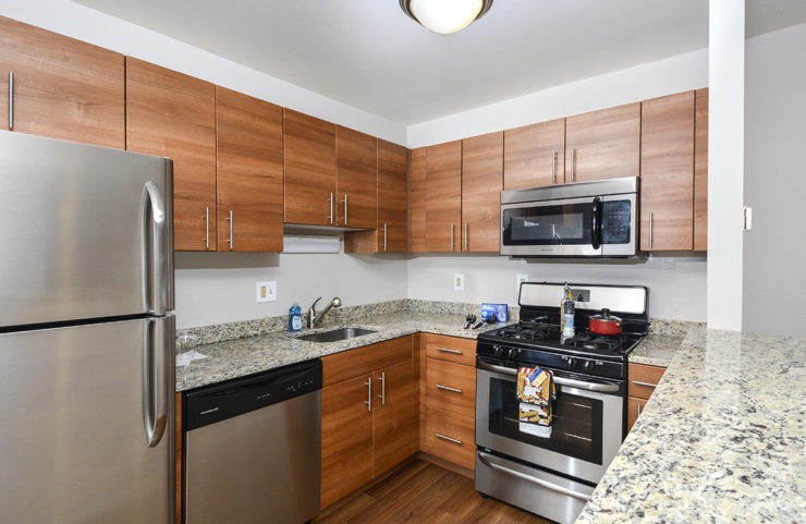 updated kitchen with plank flooring 