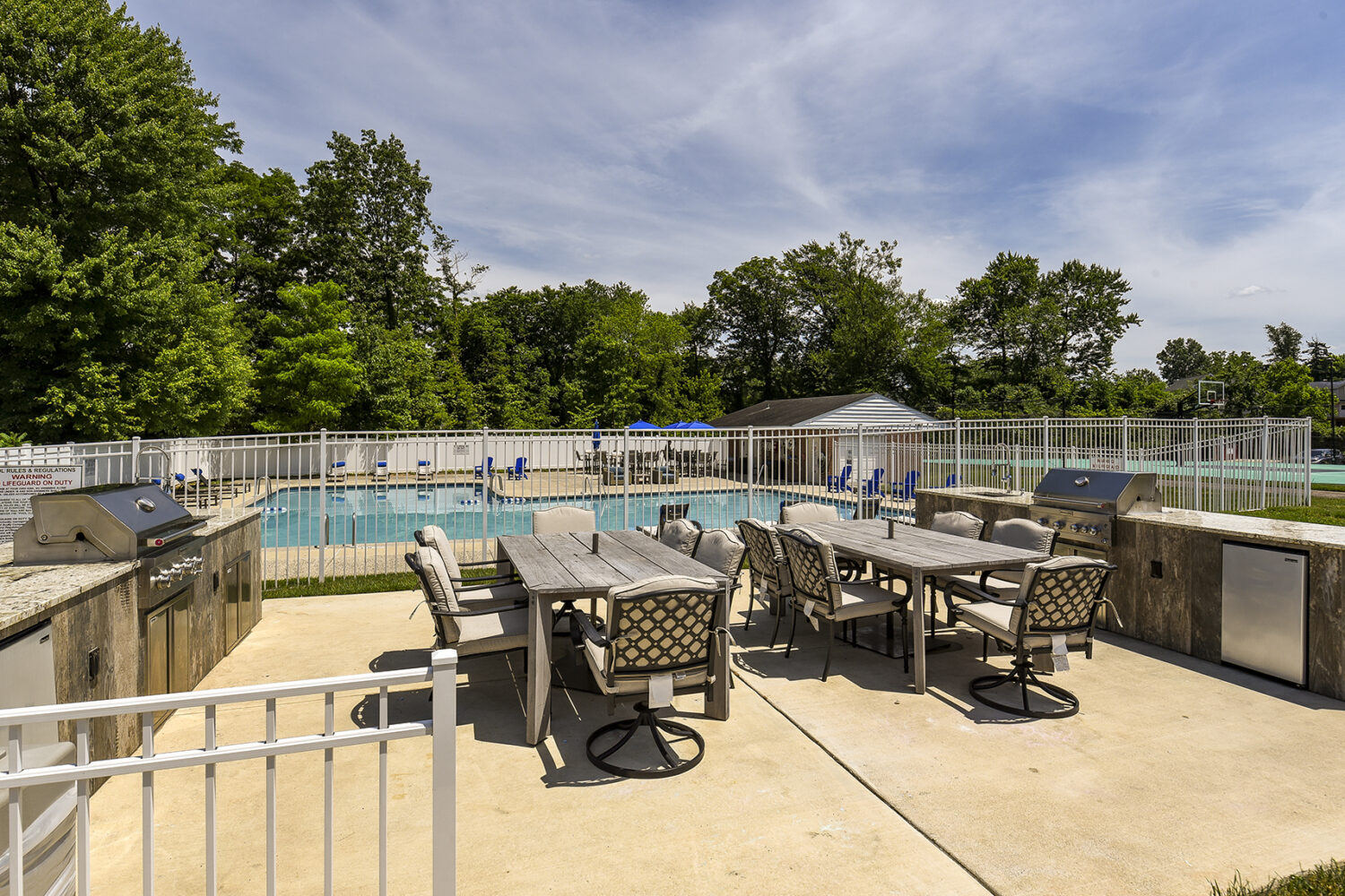 Pool with seating and tables