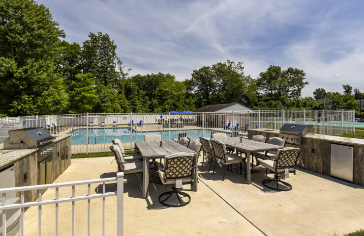 Pool with seating and tables
