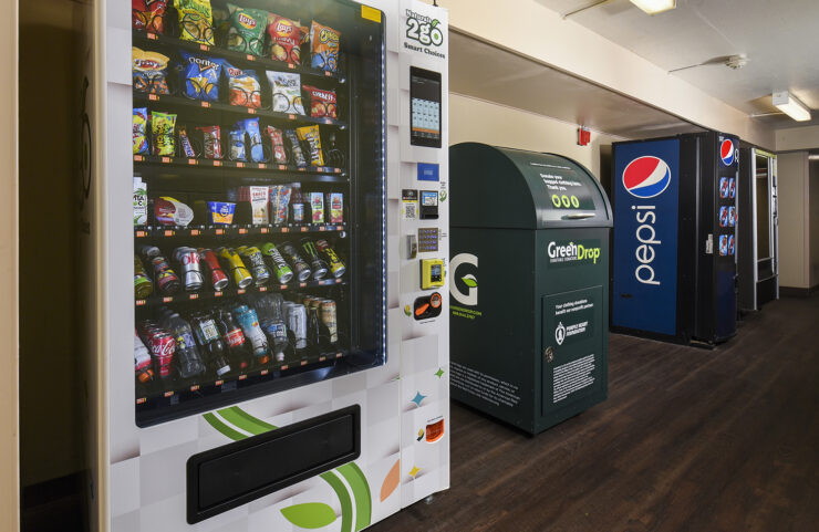 vending machines and green drop box