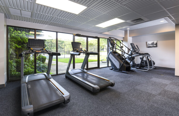 views of the outdoors while running in fitness center