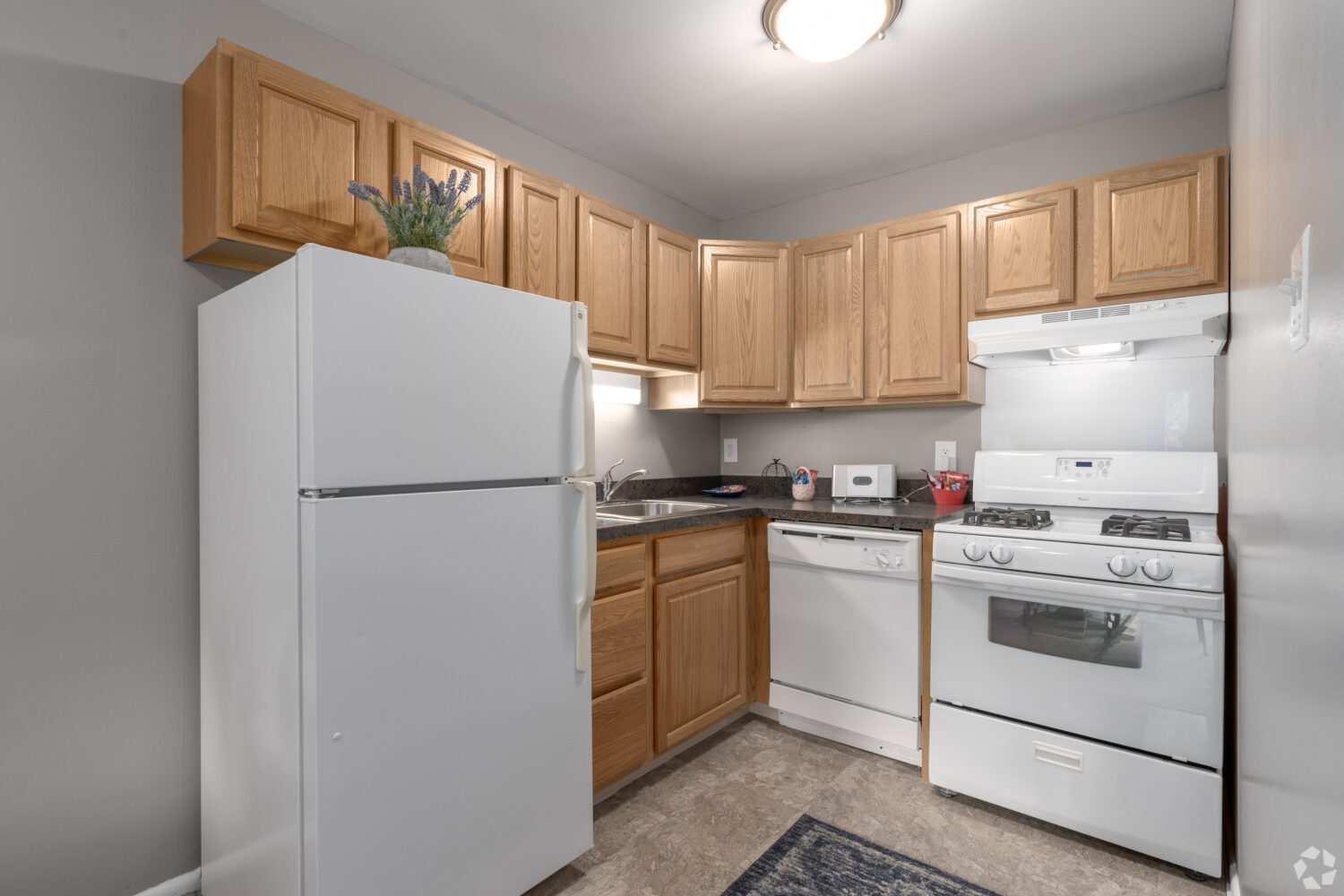 standard kitchen with white appliances