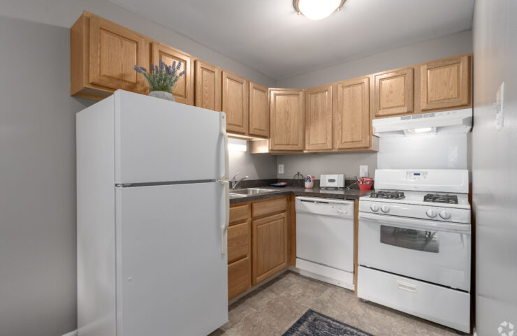 standard kitchen with white appliances