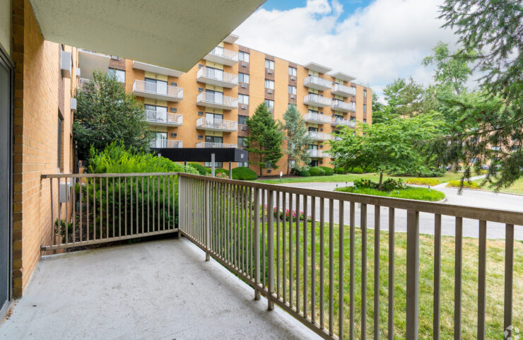 photo taken from the balcony of the classic building looking out into the cul de sac 
