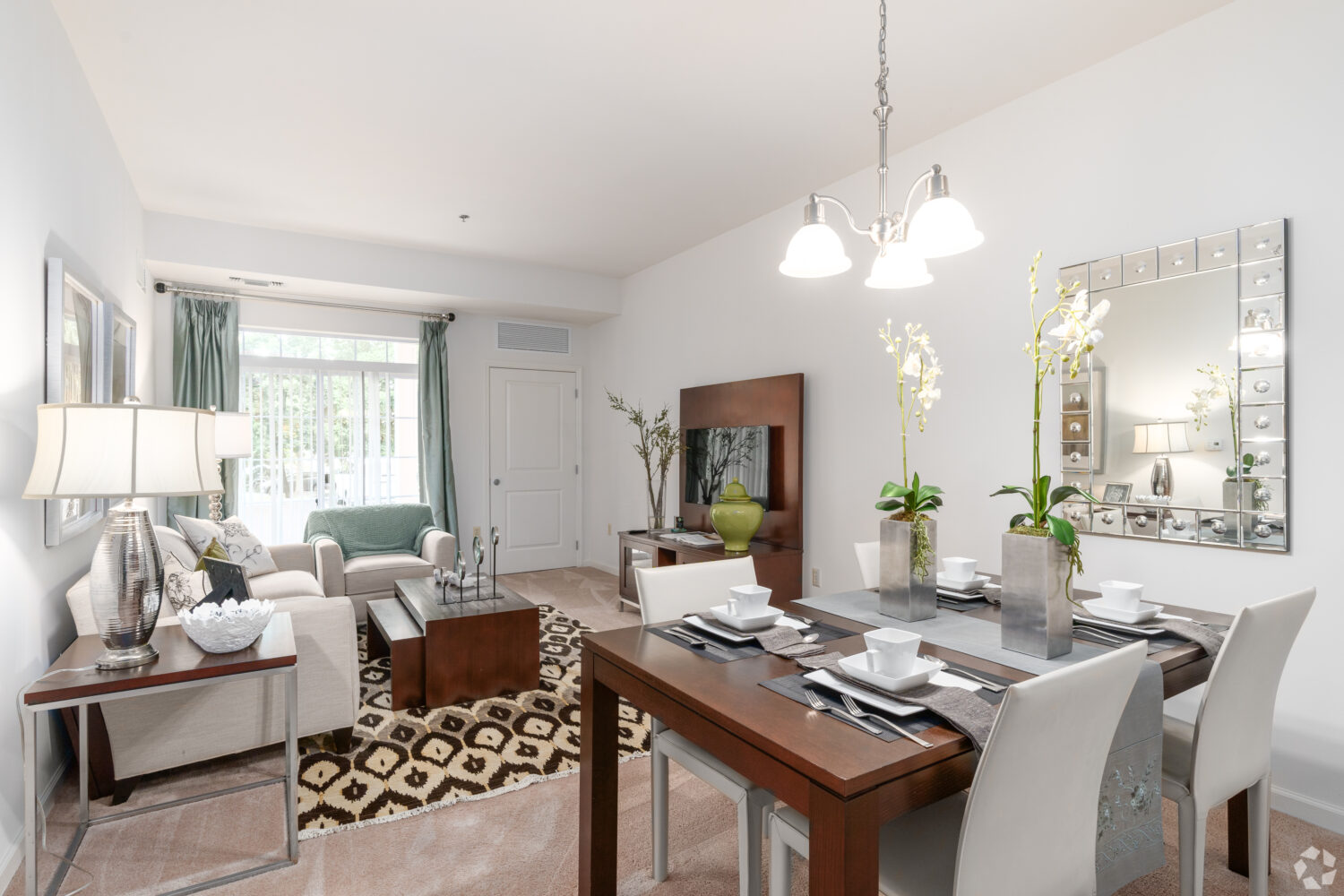 open dining and living area