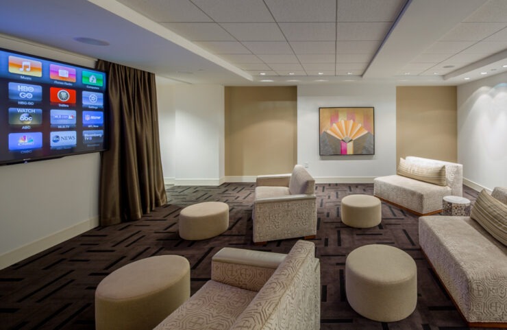 media room for watching TV with friends and family