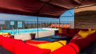 shaded rooftop seating area 