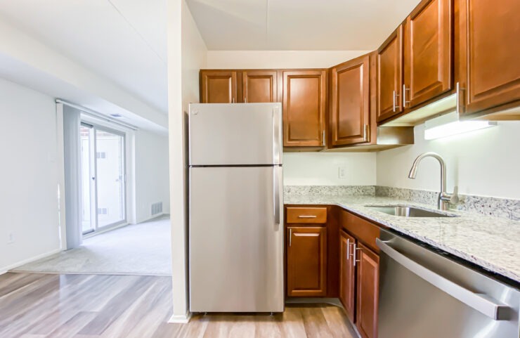 closeup of kitchen cabinets and granite countertops