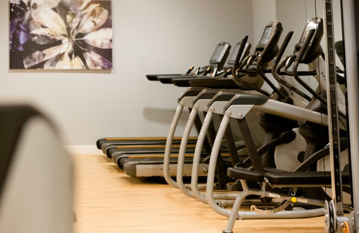 treadmills and ellipticals in the fitness center 