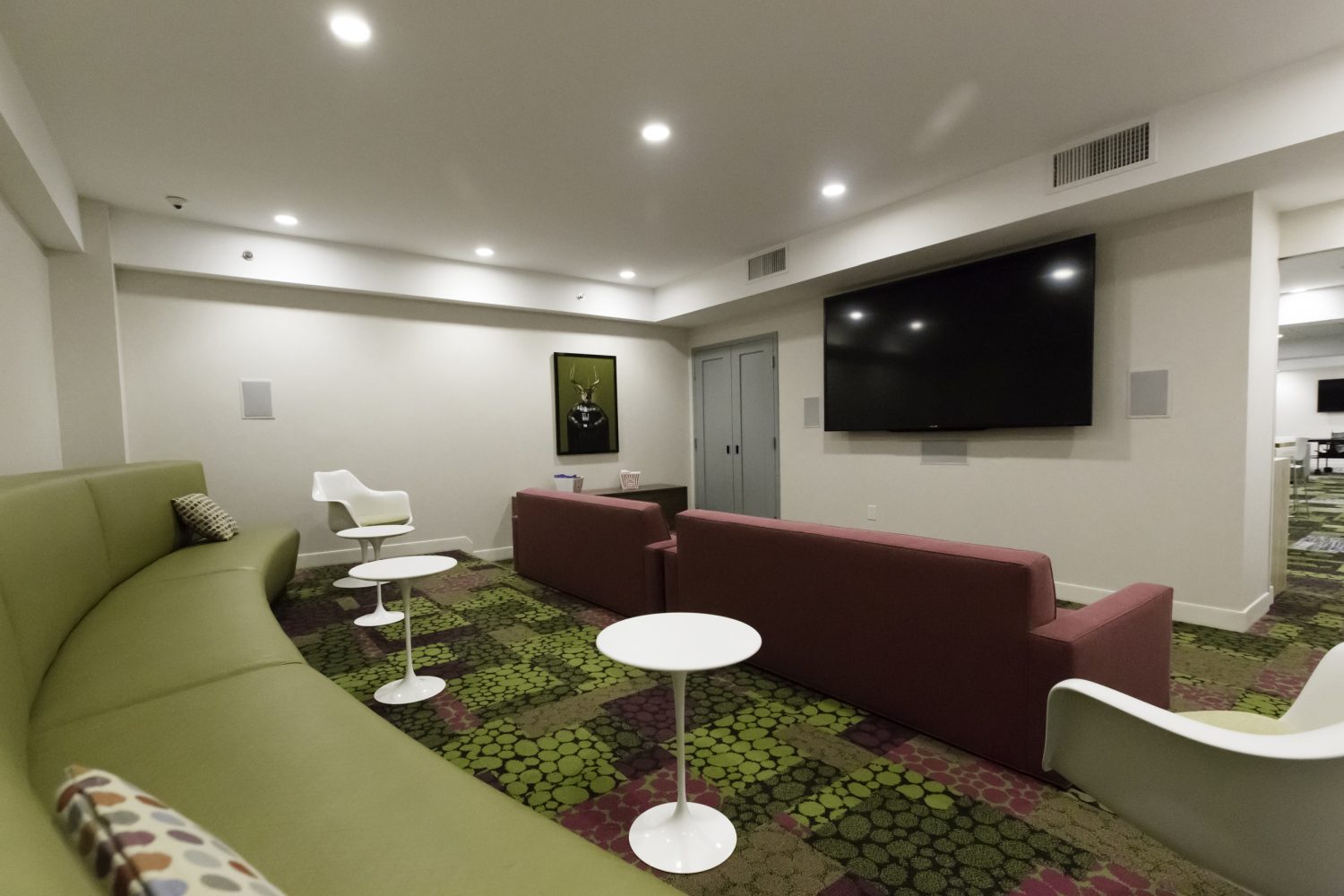 screening room with large flat screen tv