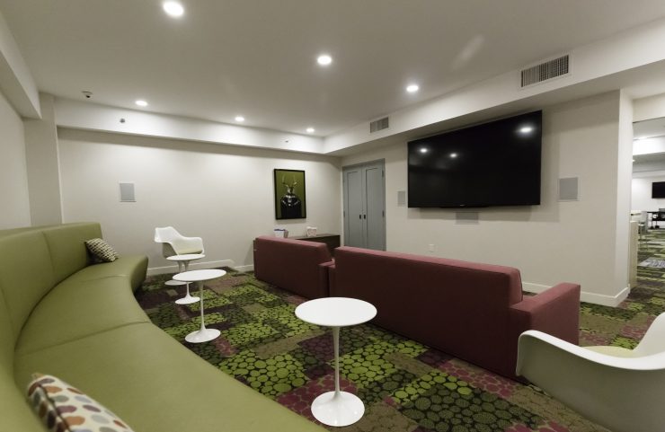 screening room with large flat screen tv 