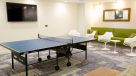 ping pong table with tv and seating area