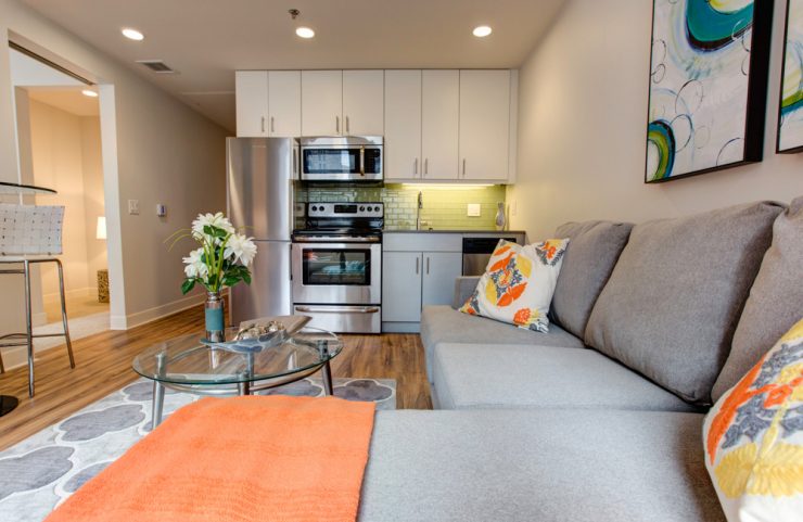 kitchen open to the living area 
