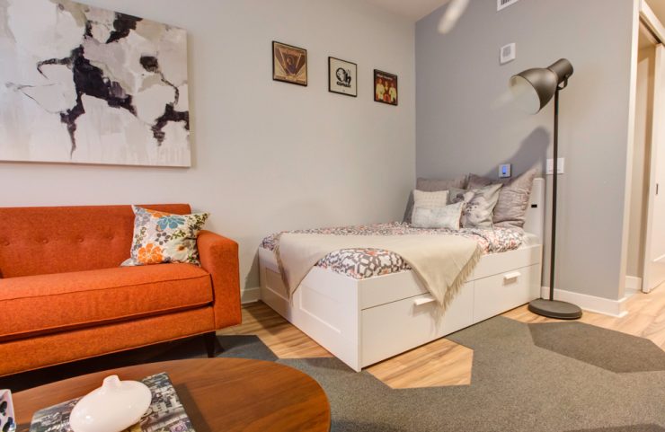 studio apartment bedroom area 