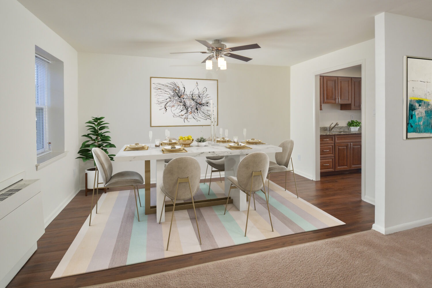 dining room with ceiling fan 