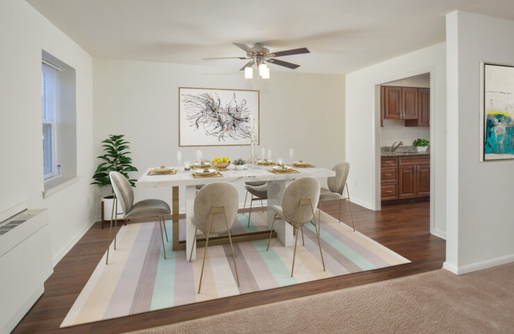 dining room with ceiling fan 