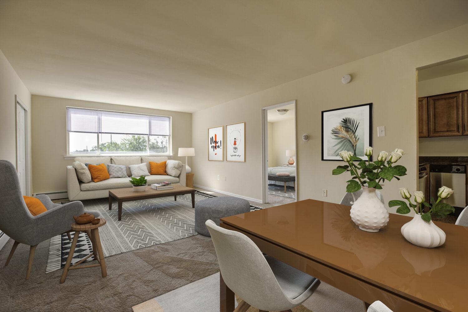 large living room with wall to wall carpet