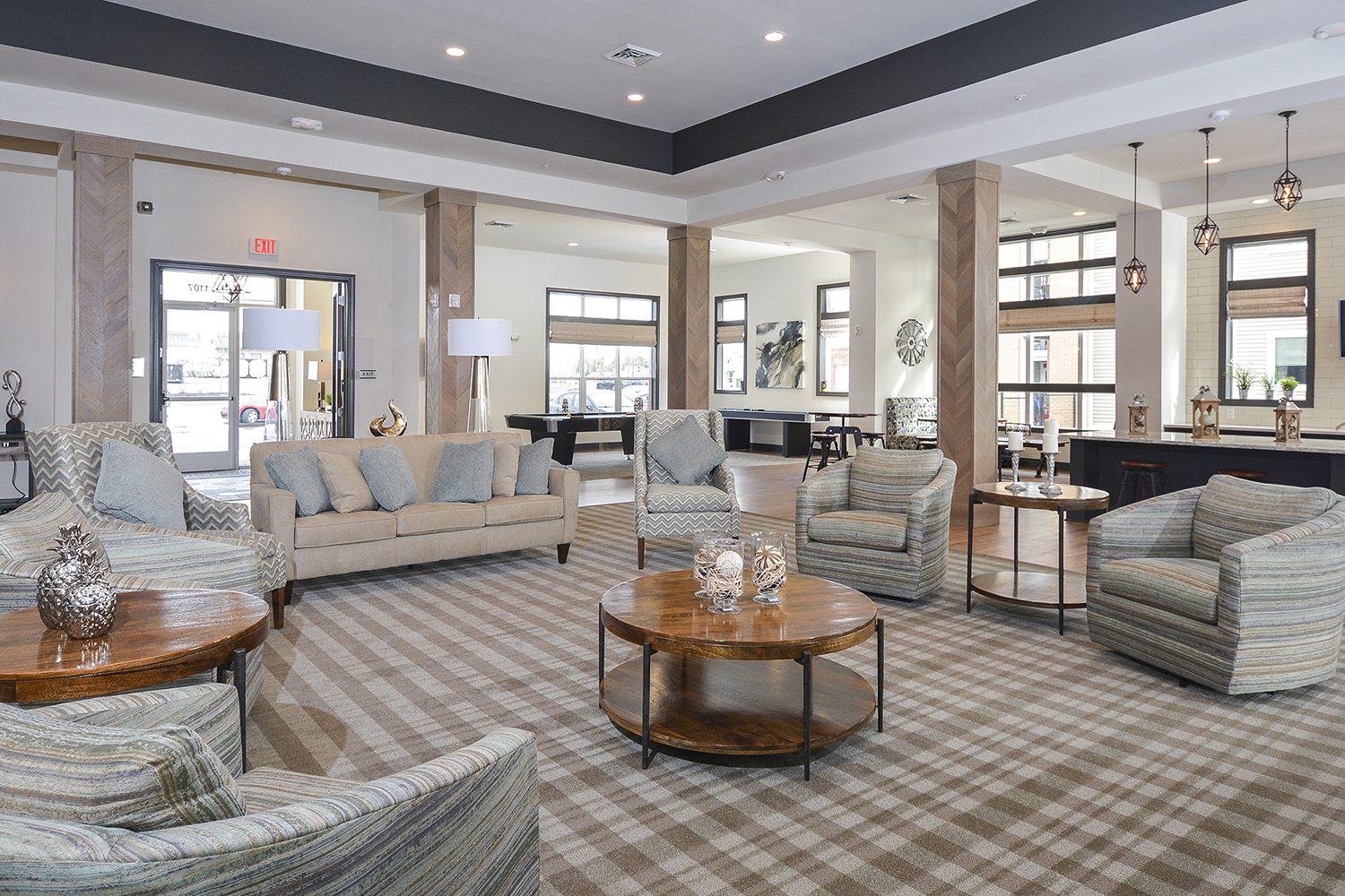lounge area with an array of seating in the community center 