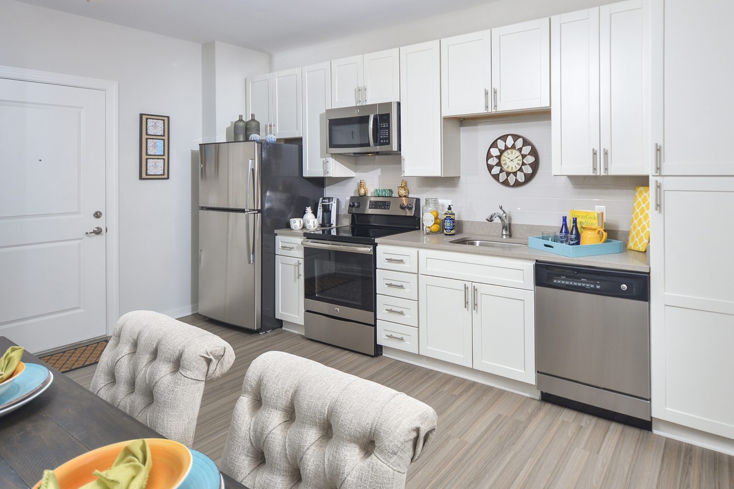 modern kitchen with white cabinets 