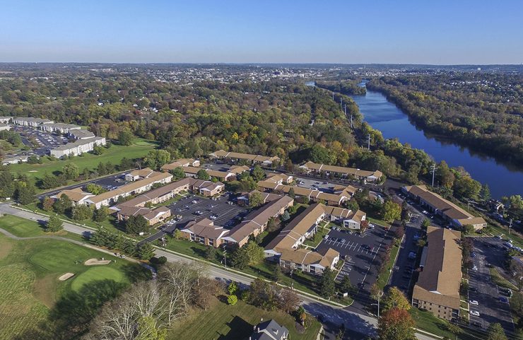 aerial view of westover club and the schuylkill river 