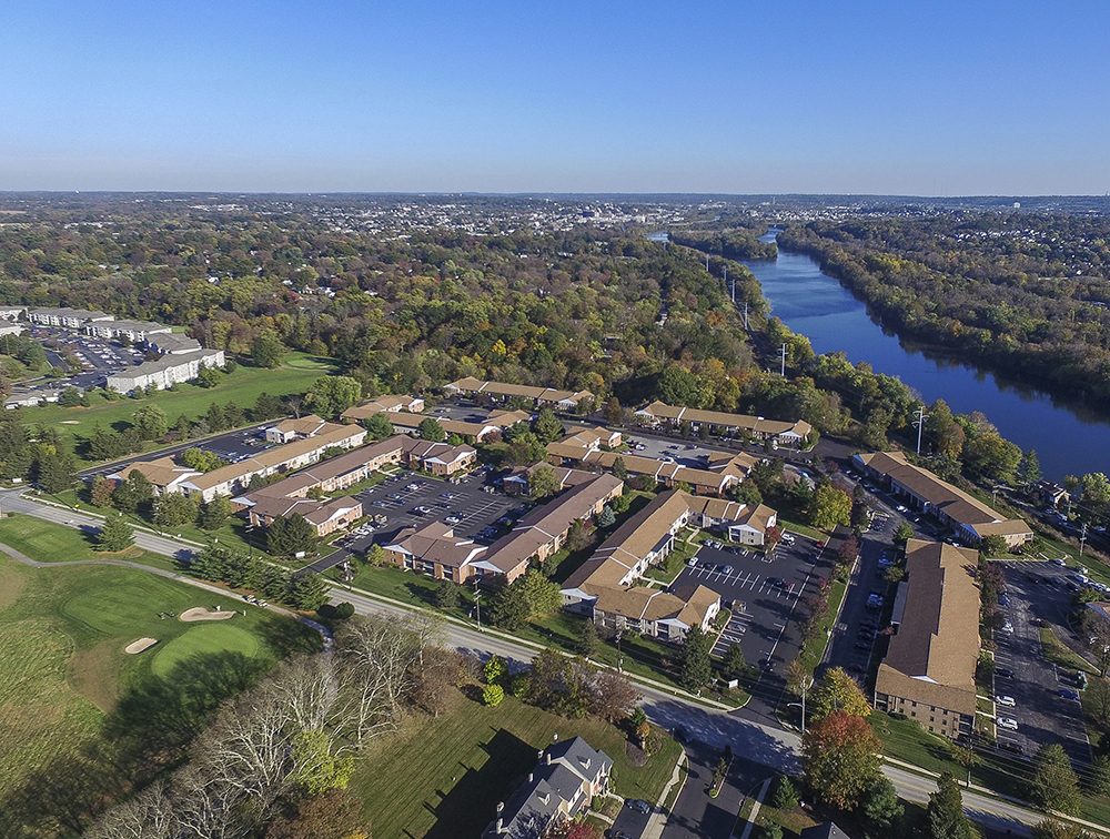 aerial view of westover club and the schuylkill river 
