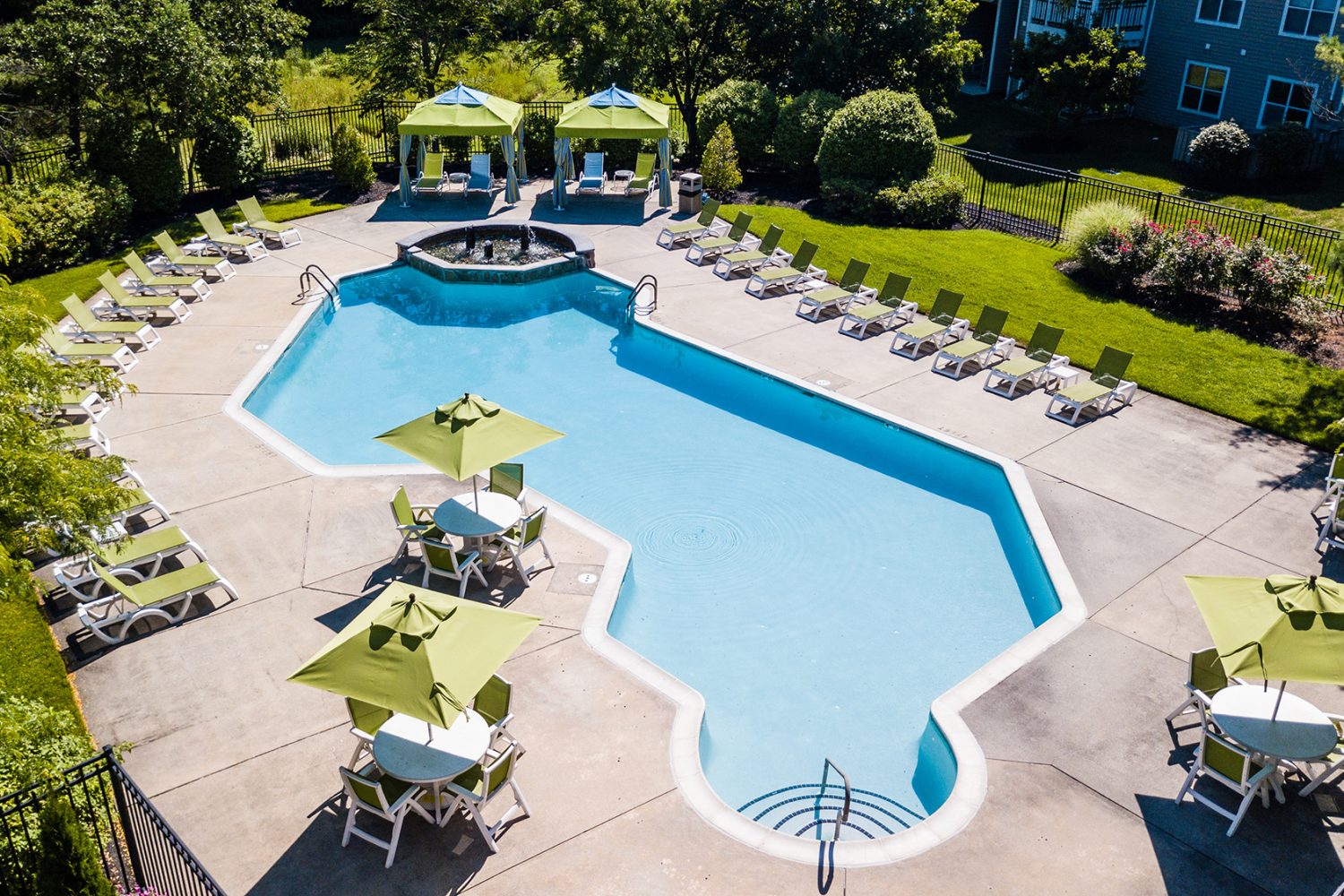 aerial view of outdoor salt water pool 